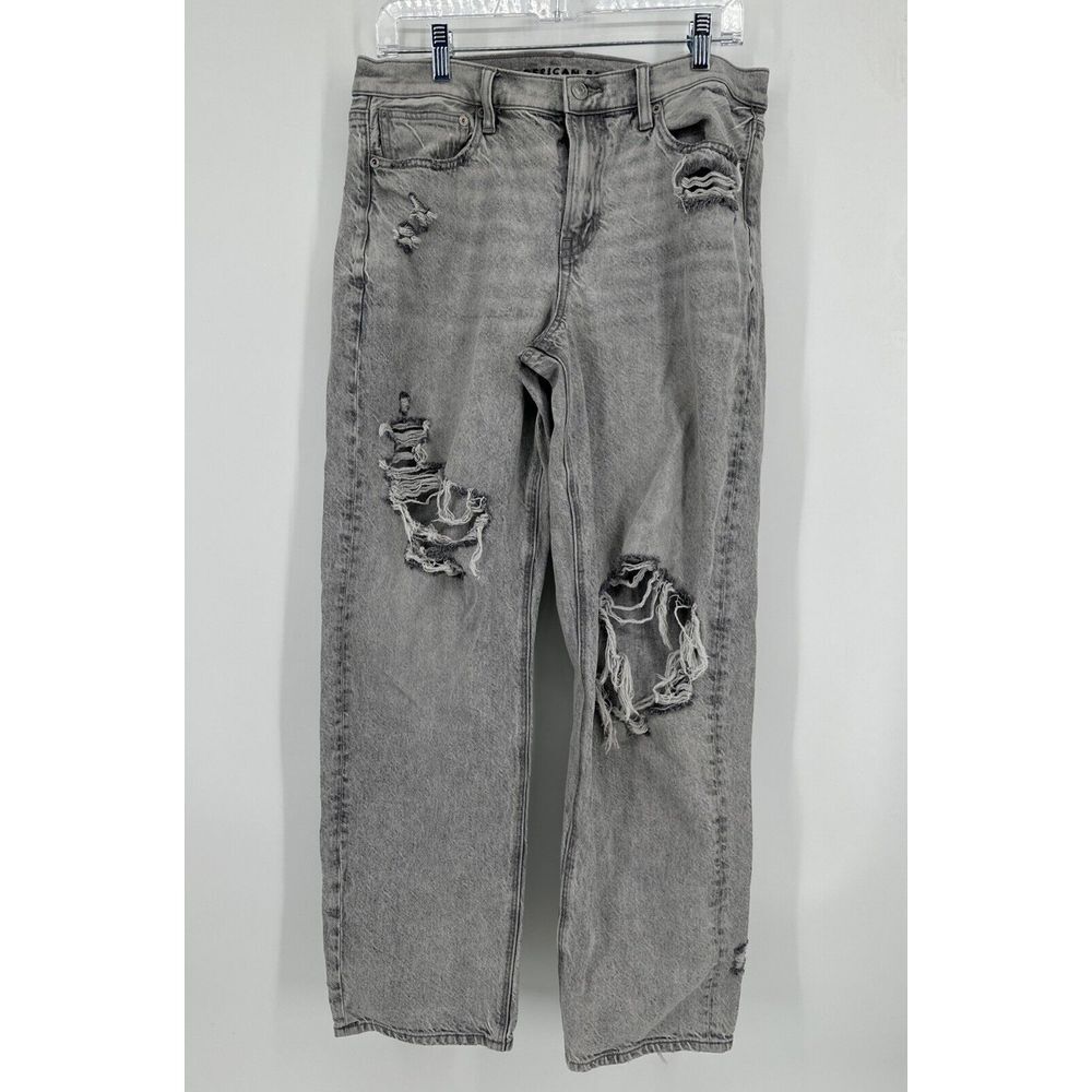 American Eagle Jeans Womens 10 Gray Distressed Stone Wash 90s Straight Leg